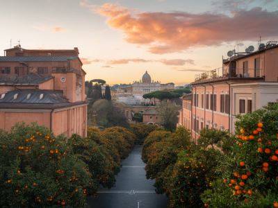 How to plan a sunrise photo walk on Rome's Aventine hill to capture orange groves, the keyhole view and empty piazzas